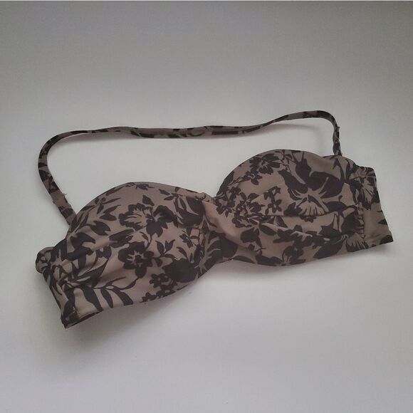 Victoria's Secret 34B Rio Twist Bandeau Bikini Top Gray Black Floral Flowers - Picture 1 of 10